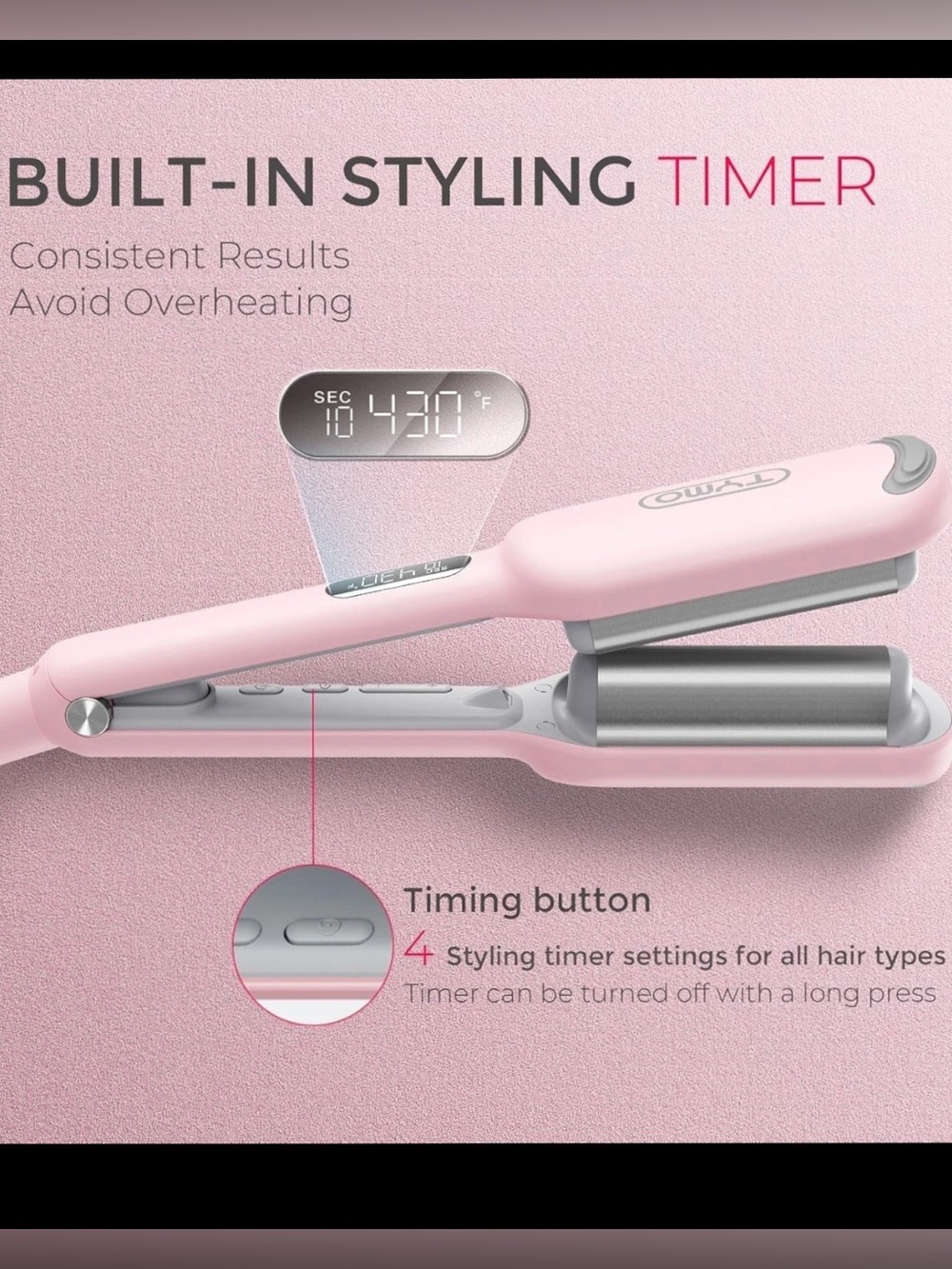 Pink Hair Straightener with Built-In Styling Timer